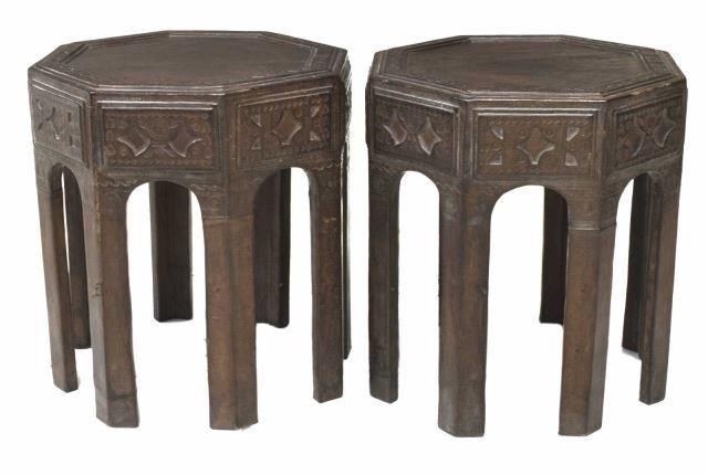 (2) MOROCCAN LEATHER-CLAD OCTAGONAL