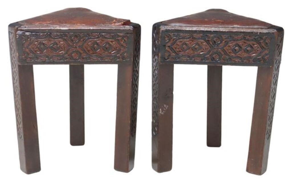 (2) MOROCCAN WOOD & LEATHER