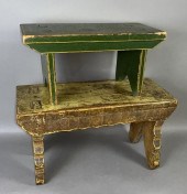 2 MORTISED PAINTED FOOTSTOOLS