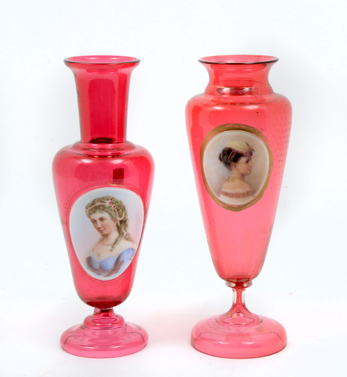 2 MOSER CRANBERRY PORTRAIT VASES: 2