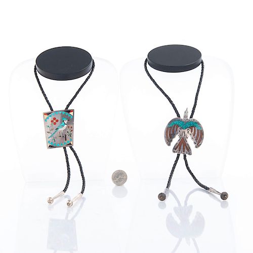2 NATIVE AMERICAN BOLO TIES,