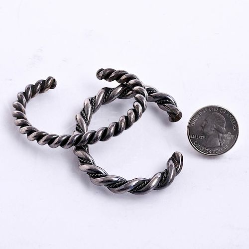 2 NATIVE AMERICAN ROPE STYLE SILVER