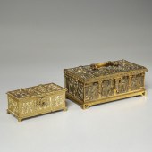 (2) NEO-GOTHIC BRONZE & GILT M