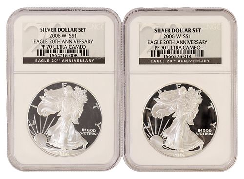 (2) NGC 2006W SILVER EAGLES, PF70