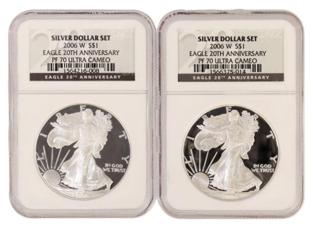 (2) NGC 2006W SILVER EAGLES, PF70