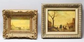 2 OIL ON BOARD VILLAGE LANDSCA