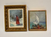 2 OIL ON PANEL OF FIGURAL IN W