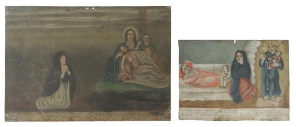 (2) OIL ON TIN EX-VOTO RETABLO,