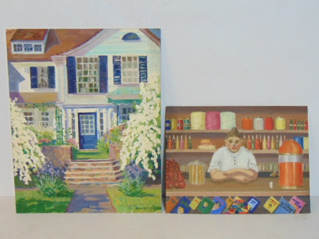 2 OIL PAINTINGS, DOORWAY FLANKED BY