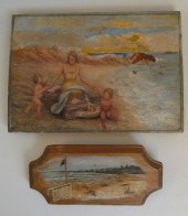 2 OLD BEACH SCENE PAINTINGS2 o