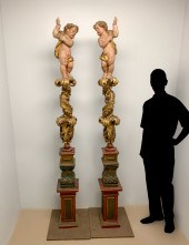2 OPPOSING CARVED WOODEN ITALI