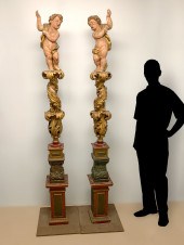 2 OPPOSING CARVED WOODEN ITALI