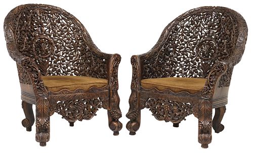 (2) ORNATE ANGLO-INDIAN CARVED TEAK