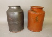 2 PA CYLINDRICAL REDWARE JARS