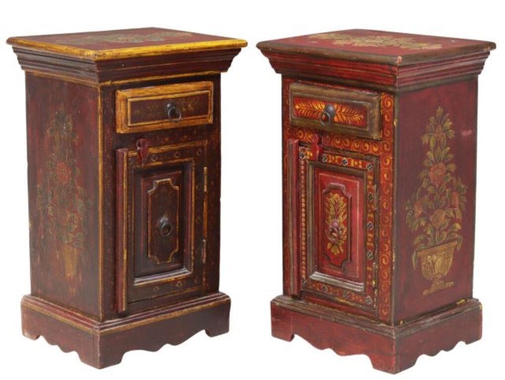(2) PAINT-DECORATED BEDSIDE