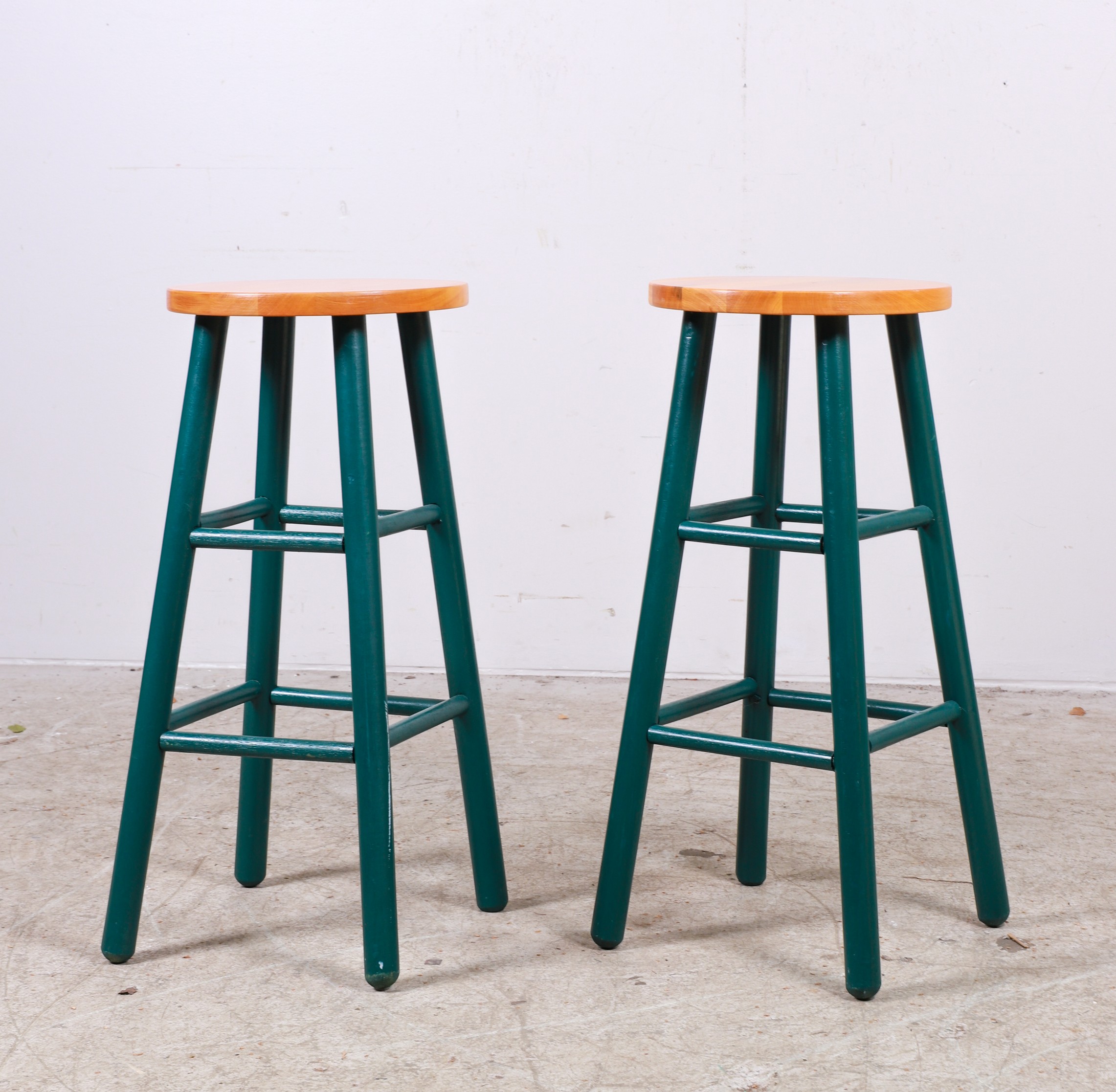 (2) painted barstools, walnut