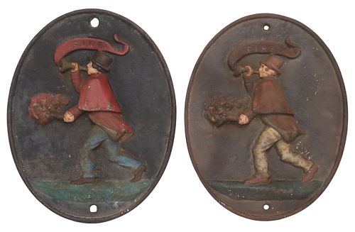 (2) PAINTED CAST IRON FIRE MARKS,