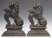 (2) PAINTED CAST IRON LION DOO