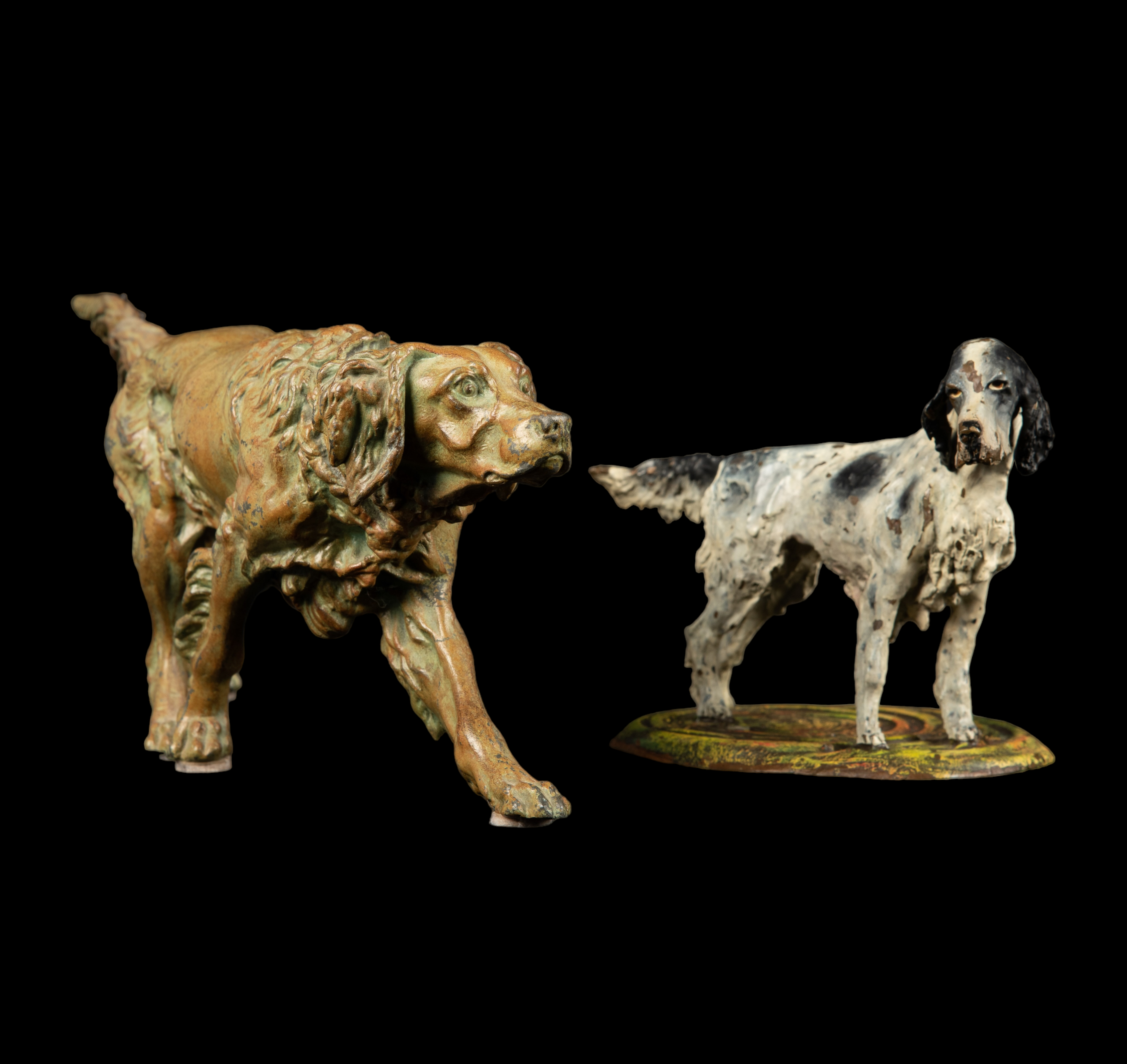 (2) Painted metal dog figures,