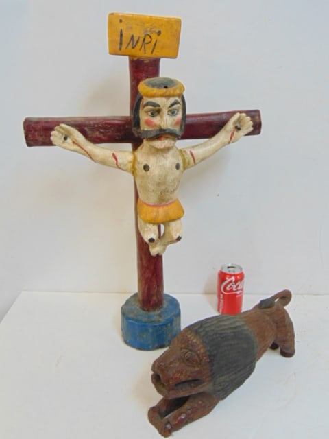 2 PAINTED WOOD CARVINGS, JESUS ON