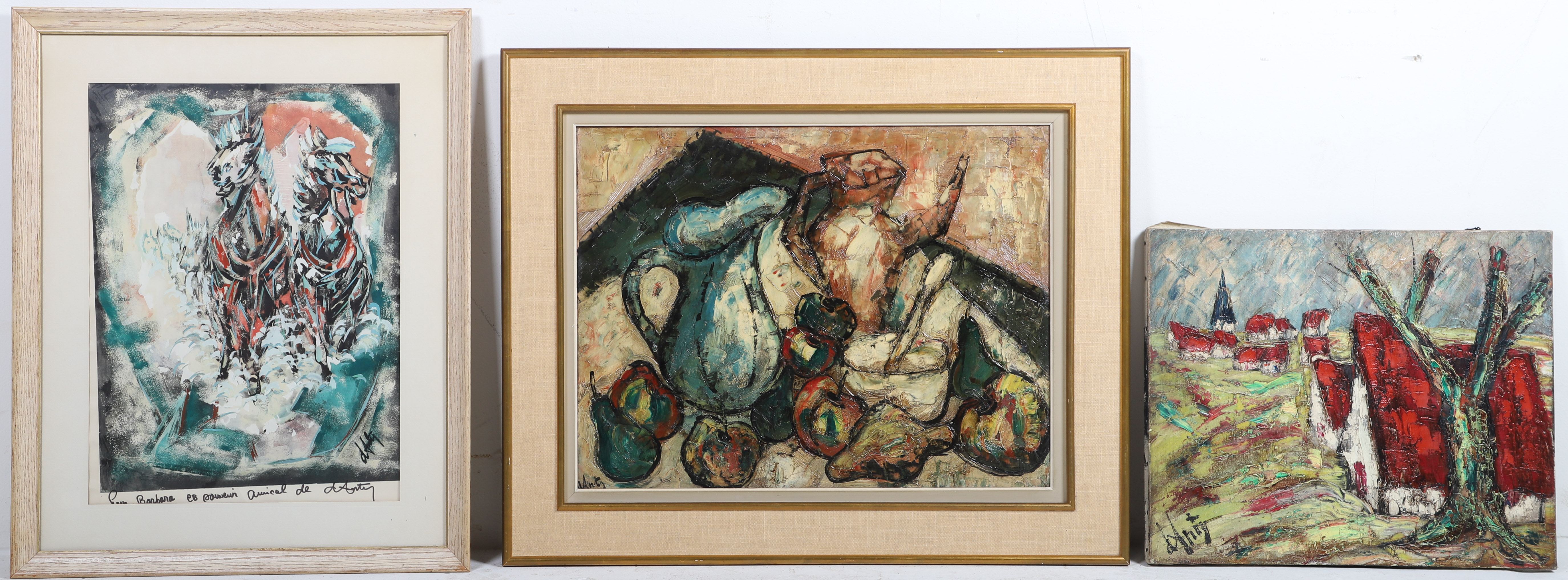 (2) Paintings and print, still life