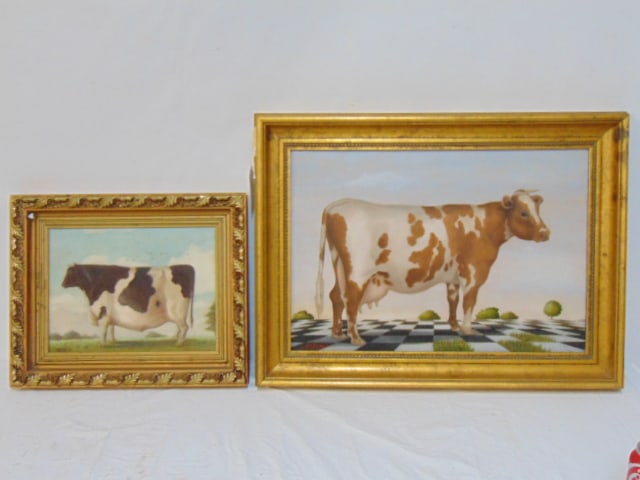 2 PAINTINGS, COW & BULL, BOTH