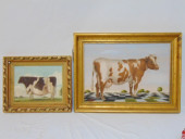2 PAINTINGS, COW & BULL, BOTH