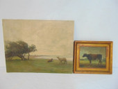 2 PAINTINGS, COWS, SINGLE COW,