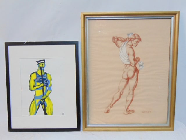 2 PAINTINGS, NUDE MALES, STUDY OF A