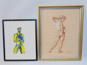2 PAINTINGS, NUDE MALES, STUDY