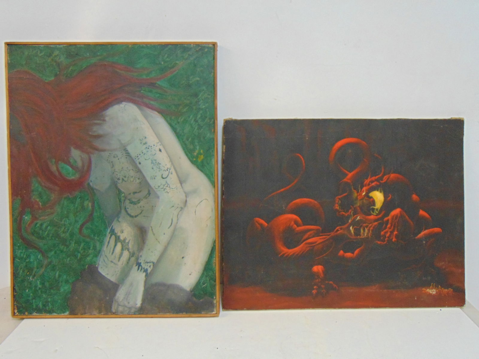 2 PAINTINGS, NUDE WITH RED HAIR &