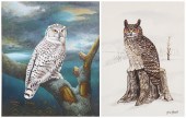 (2) Paintings of owls, white o