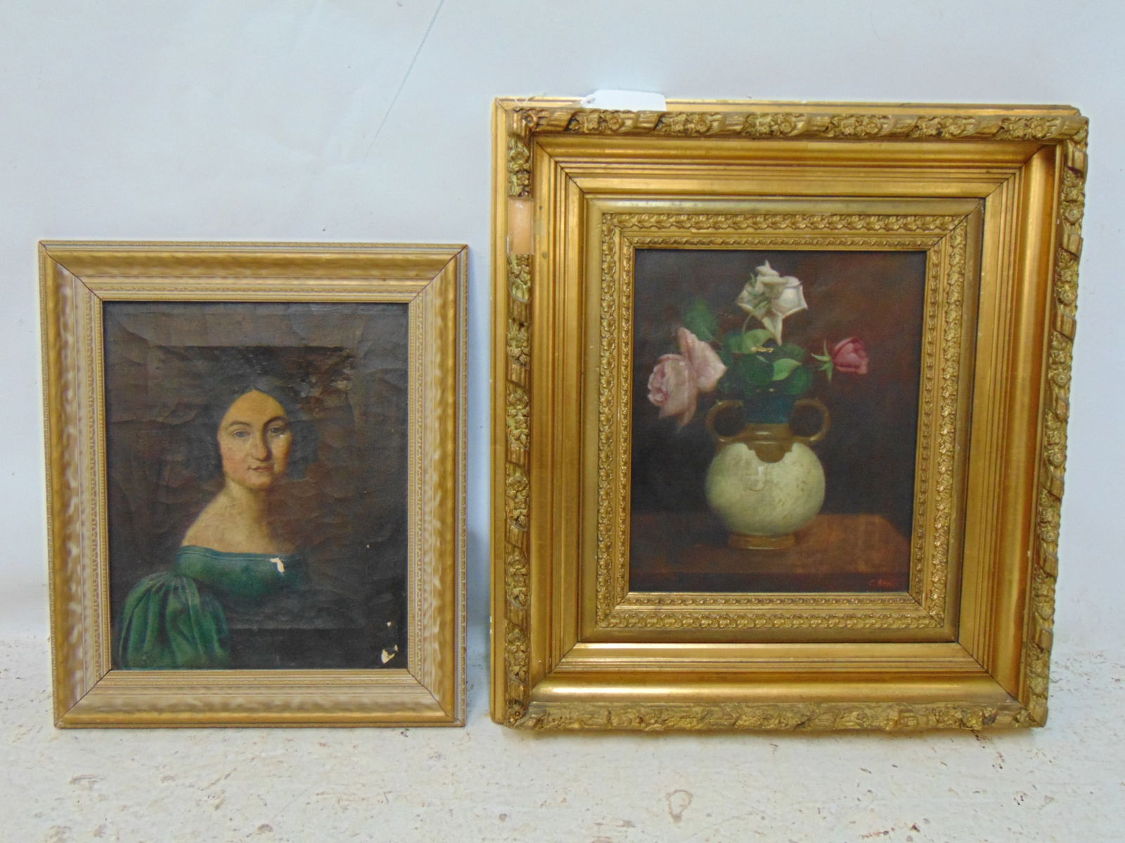 2 PAINTINGS, PORTRAIT & FLORAL