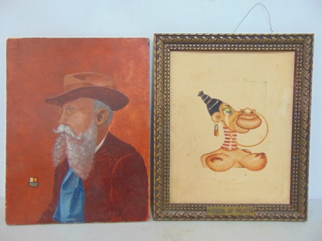 2 PAINTINGS, PORTRAIT MAN SIGNED