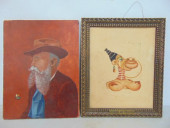 2 PAINTINGS, PORTRAIT MAN SIGN