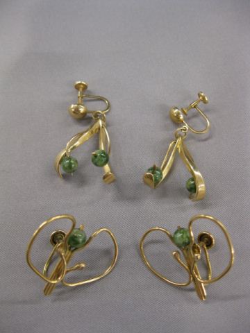 2 Pair 14k Gold & Jade Earringsby