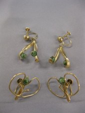 2 Pair 14k Gold & Jade Earring