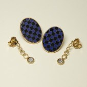 2 PAIR 14K GOLD EARRINGS DIAMO