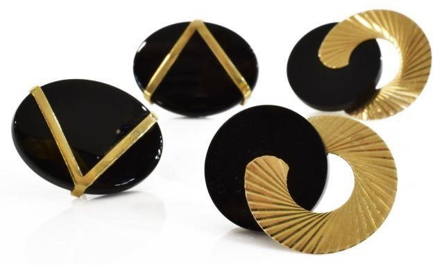 (2 PAIR) 14KT YELLOW GOLD & BLACK
