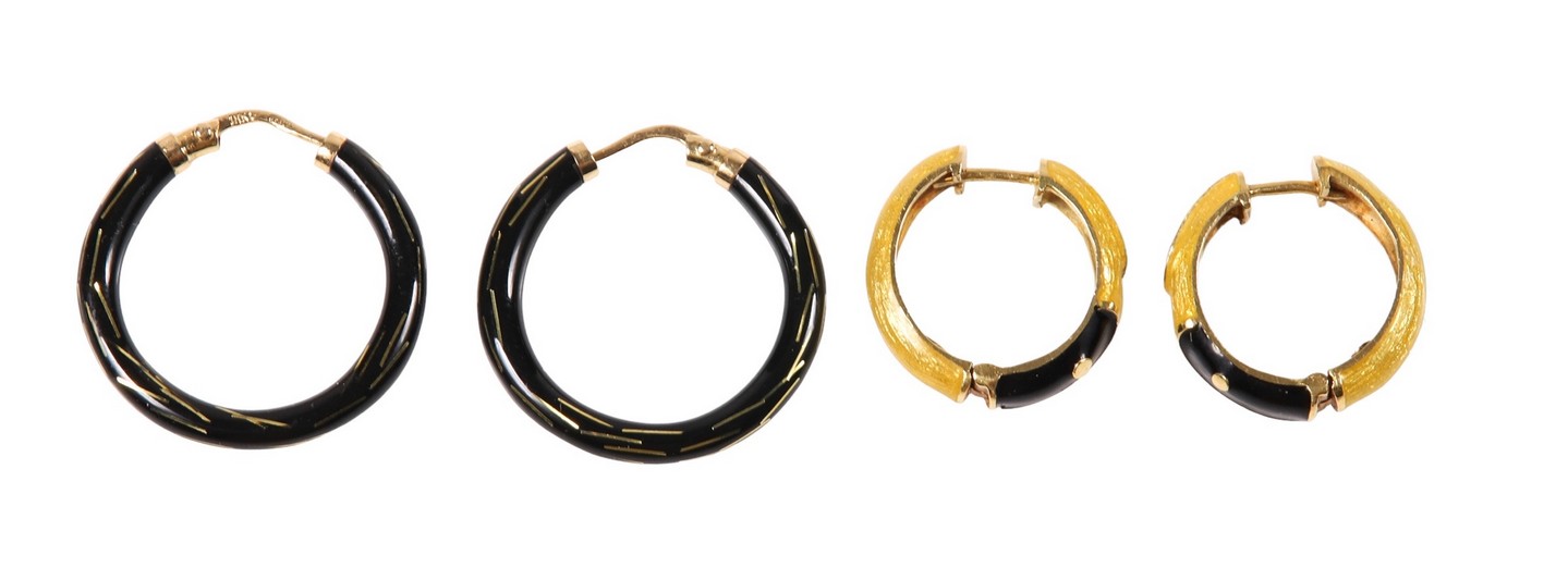 (2) Pair 18k enamel hoop earrings
