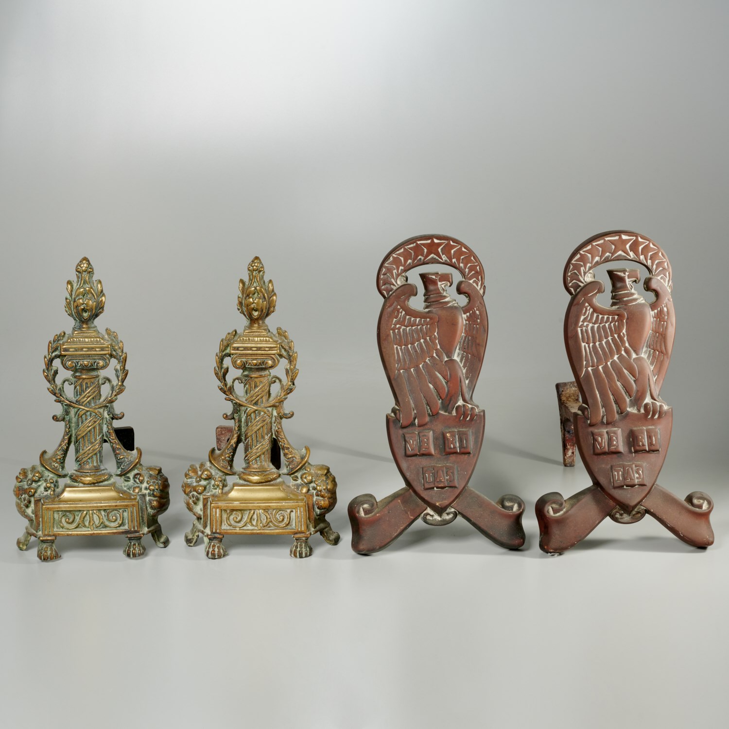 (2) PAIR ANDIRONS, INCL. HARVARD