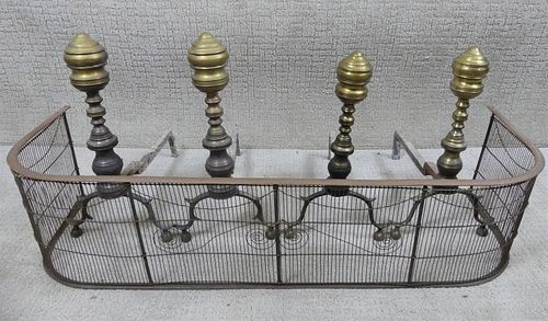2 PAIR ANDIRONS & SCREENLot of 2