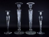 2 PAIR ENGRAVED GLASS CANDLEST