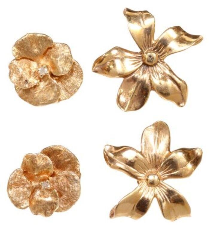 (2 PAIR) ESTATE 14KT GOLD FLORIFORM
