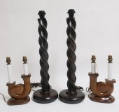 2 PAIR MID CENTURY OAK AND WAL