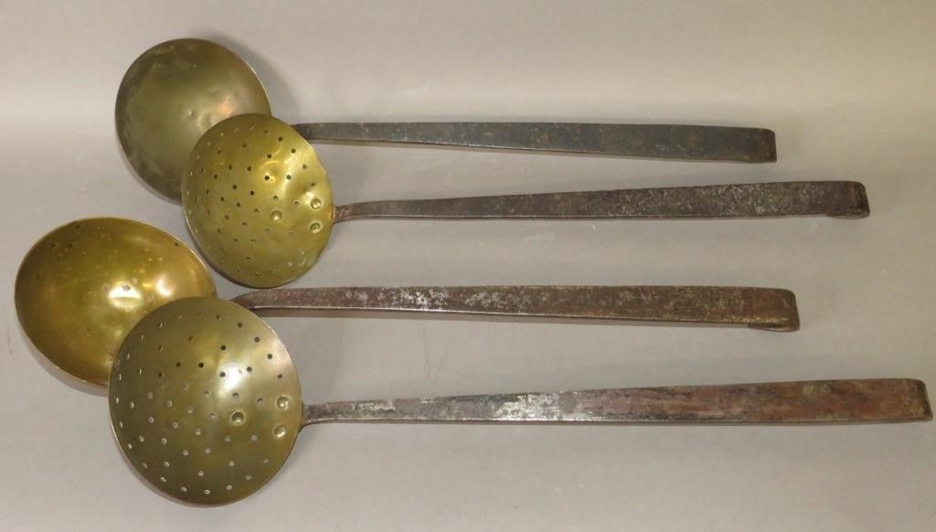 2 PAIR OF BRASS & IRON LADLES