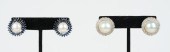 (2) Pairs 14K Diamond, Pearl a