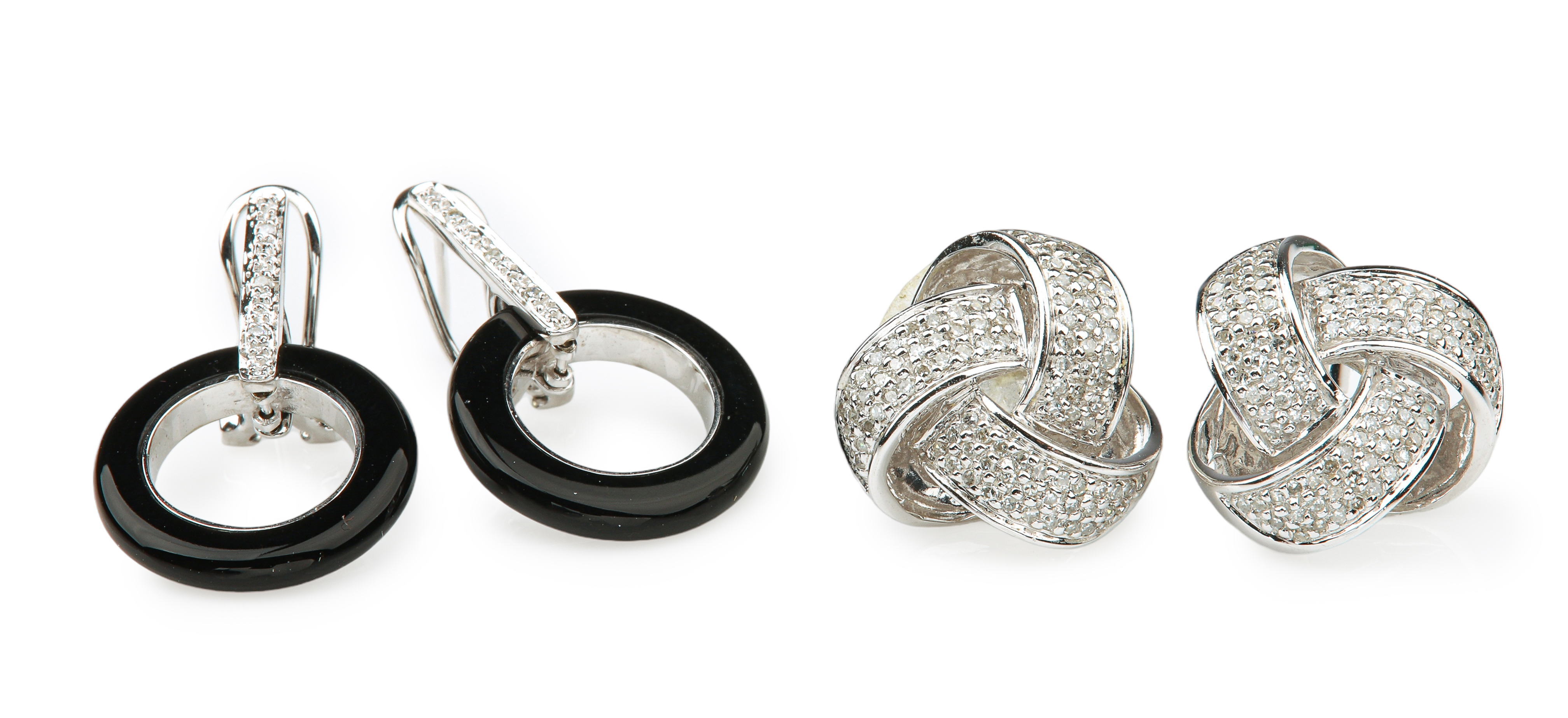 (2) Pairs 14K white gold diamond