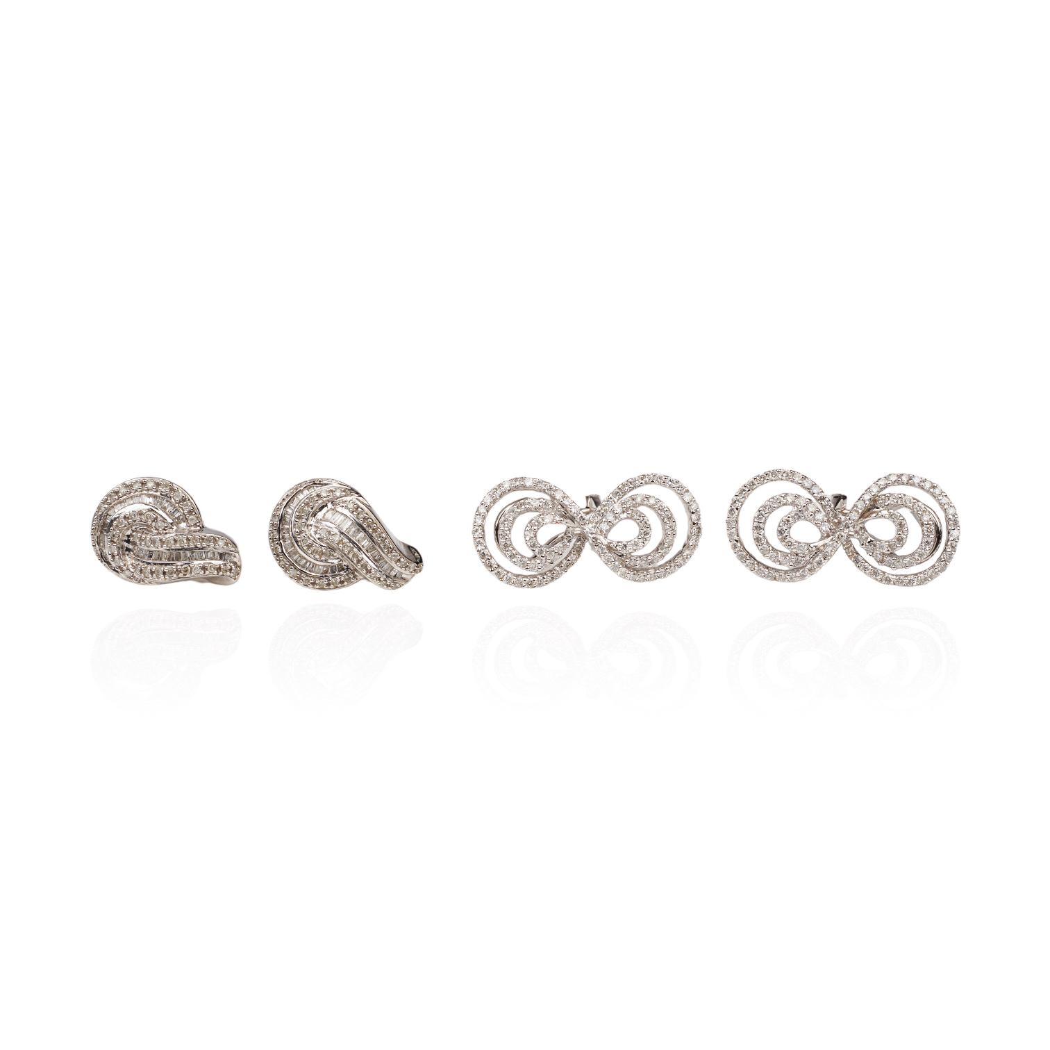 (2) Pairs 14K white gold diamond
