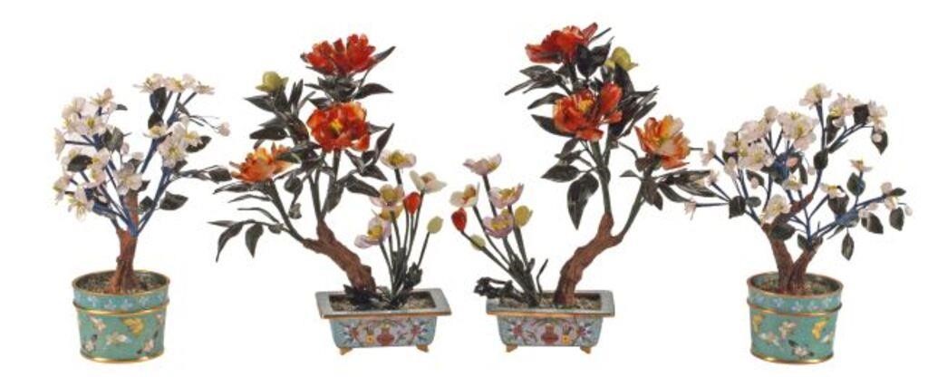 (2 PAIRS) CHINESE JADE TREES ON